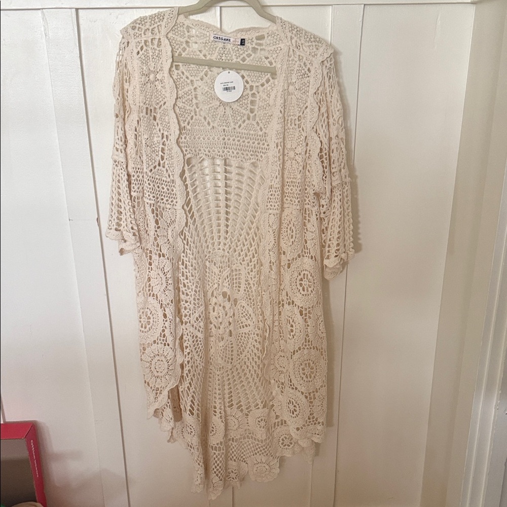 Women's Cream Crochet Cardigan